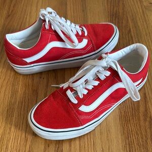Vans Old Skool Red and White Suede Low-Top Sneakers 8.5